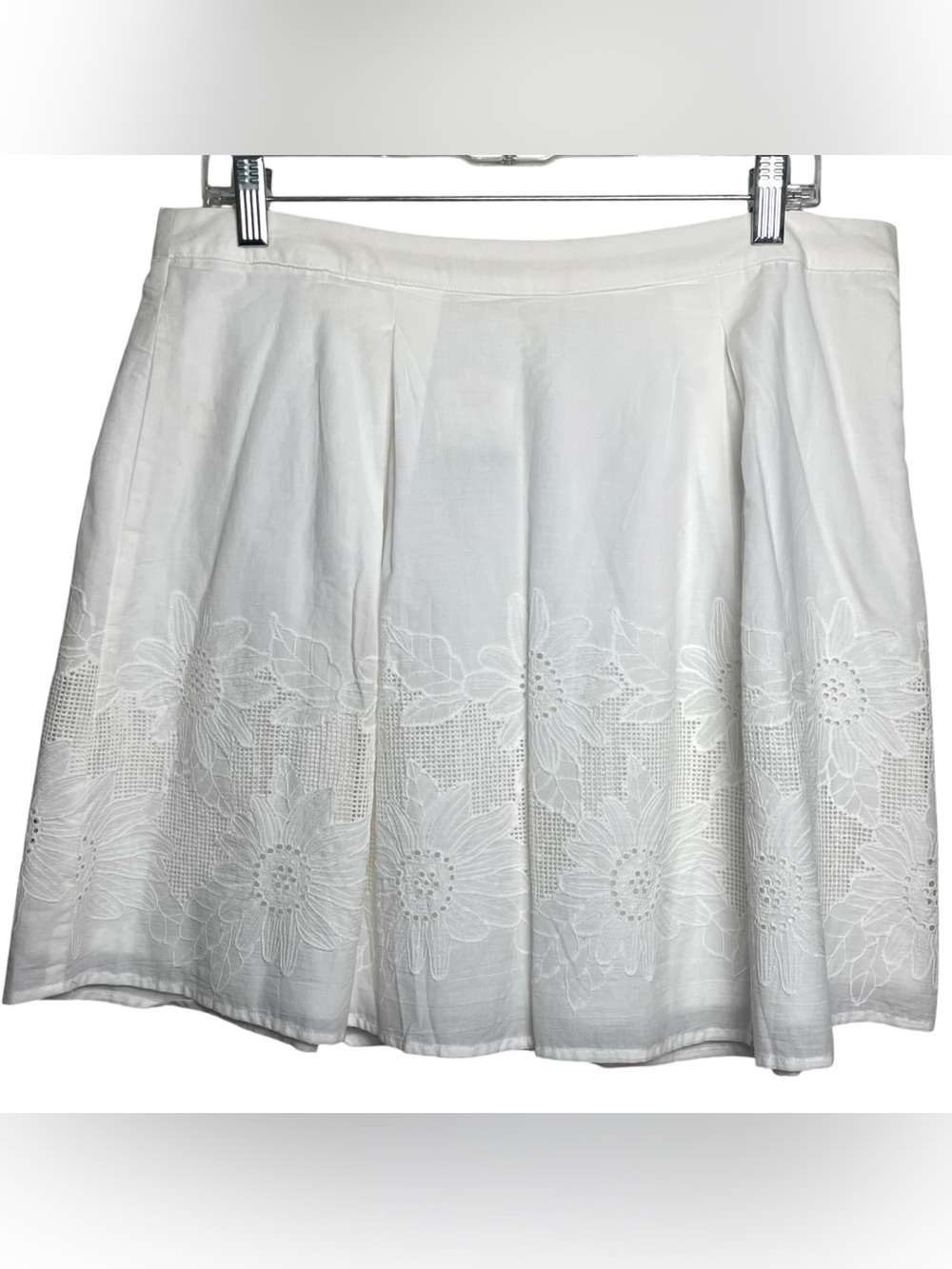 Adiva Skirt WMNS Ivory Floral Embroidered Cotton Eyelet Lace Trim Lined Sz Large